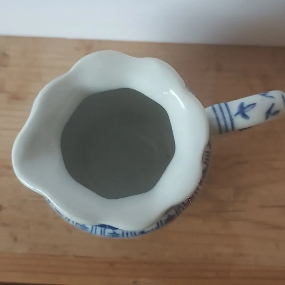 Blue and White Floral Ceramic Pitcher Creamer Vase